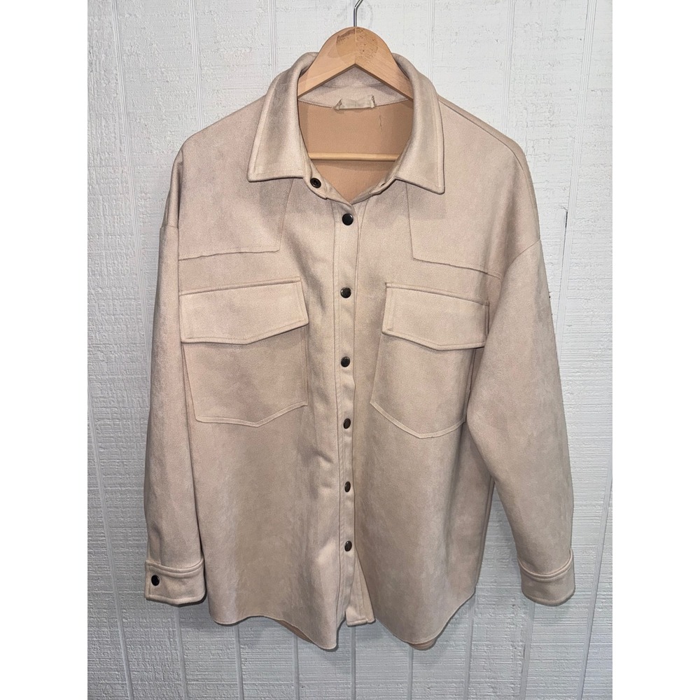 Altar'd State Shacket Women Tan Faux Suede Button Front Oversized L
